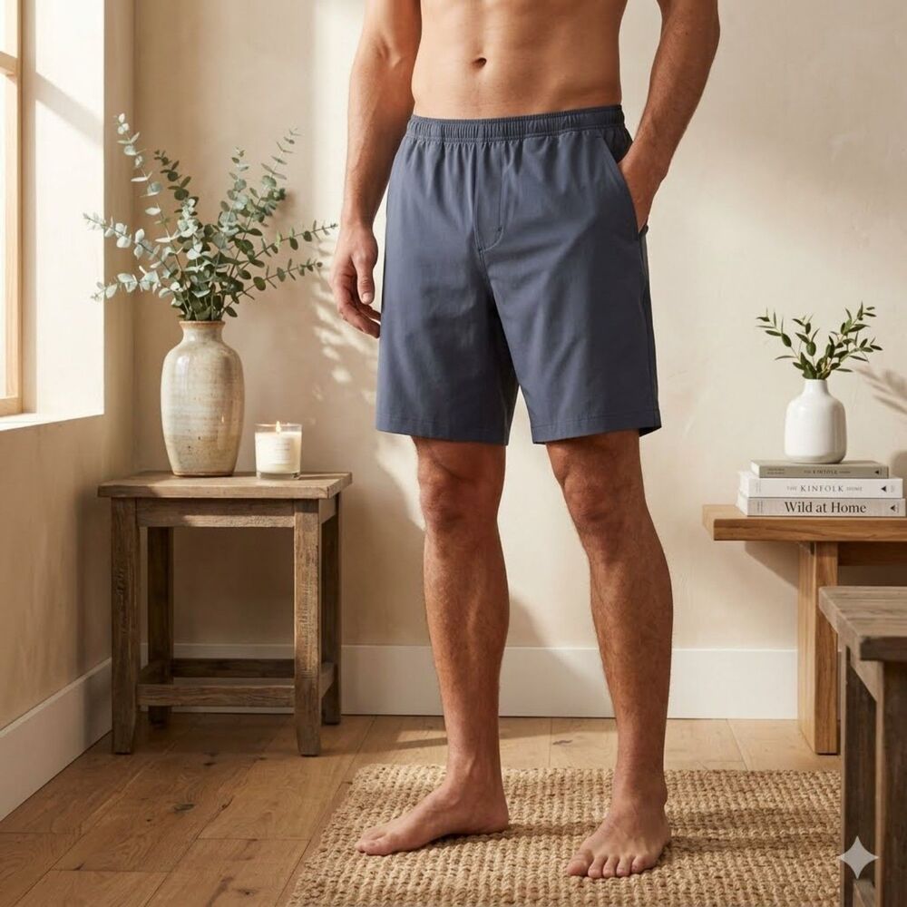 IBKUL Mens M Blue Performance Shorts 8" Quick Dry Stretch Golf Athletic